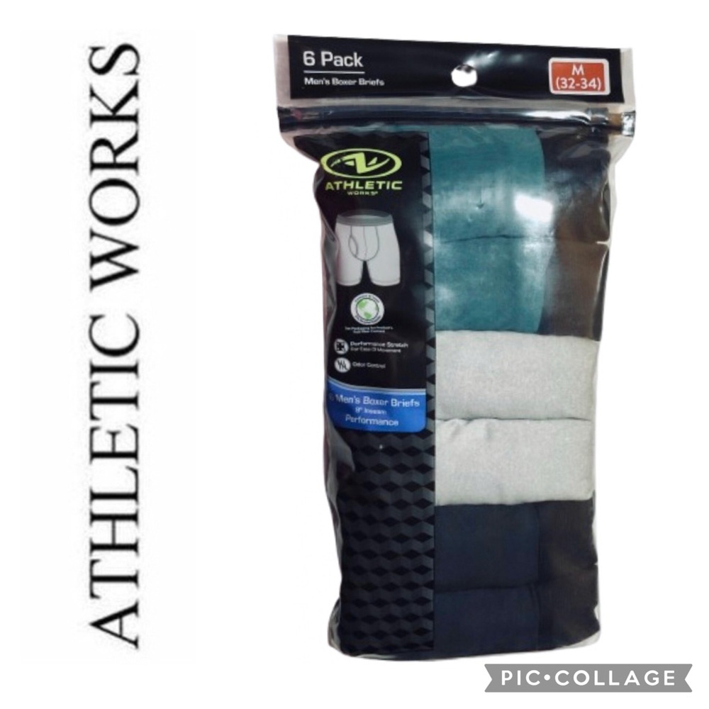 NEW ATHLETIC WORKS Performance Boxer Briefs Underwear Long Leg 6 Pack Medium Men